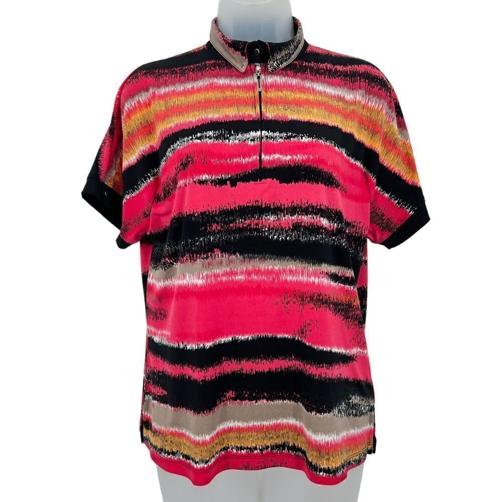 Jamie Sadock Golf Top Women's Size M Pink Striped Short Sleeve Pickleball